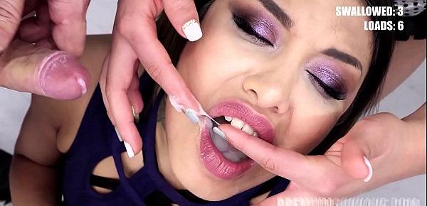  Premium Bukkake - Roxy Lips swallows 45 huge mouthful cum loads